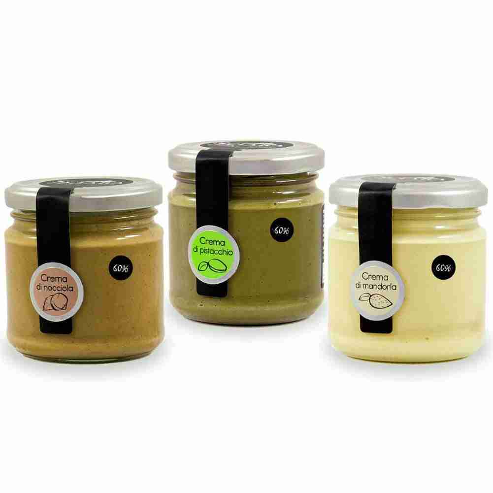 Mix Creme spalmabili al 60% Pistacchio, Mandorla e Nocciola 190 grammi x 3 - Le Intense