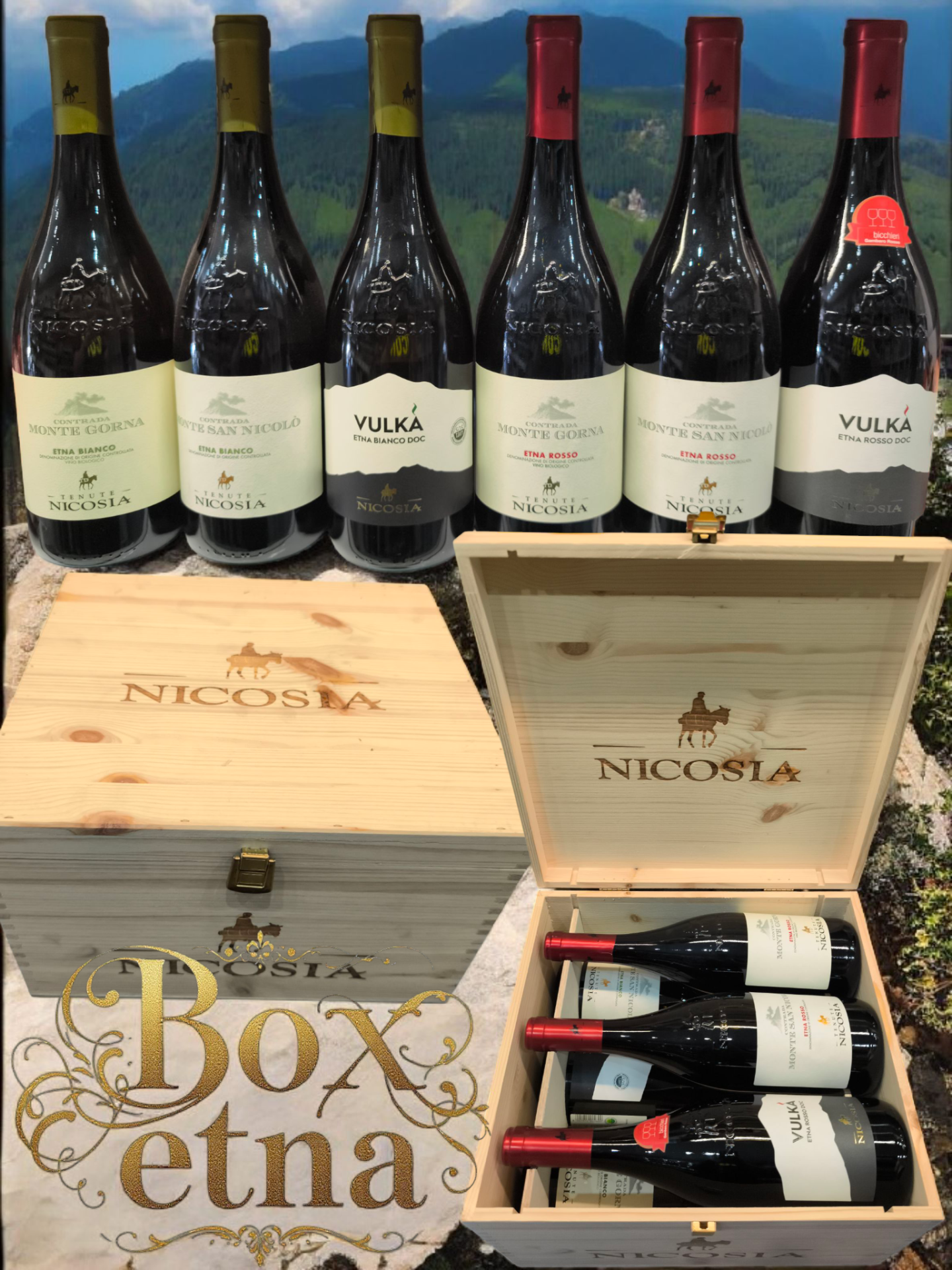 Box vini dell’Etna cantine nicosia 6 bottiglie.