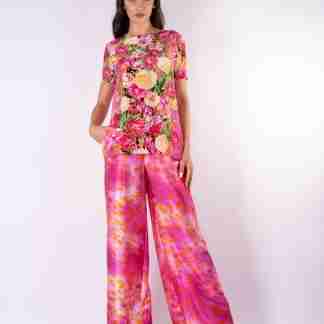 Pantalone in raso di seta con elastico – stampa animalier
