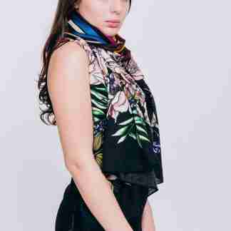 Stola 100% lana 90×180 – Stampa righe con fiori