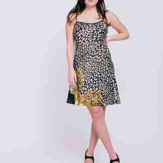 Slip dress corto in raso martellato – Stampa animalier con cornice Idda