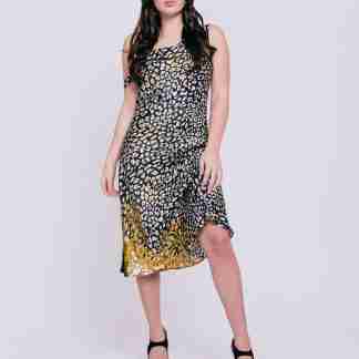 Slip dress midi in raso martellato – Stampa animalier con cornice Idda