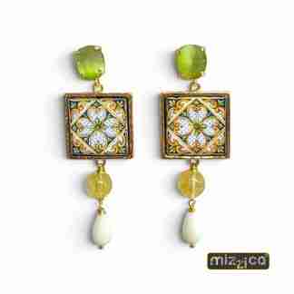 Orecchini artigianali con maiolica siciliana in pietra lavica ceramizzata