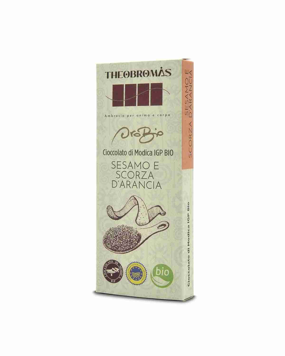 Cioccolato di Modica IGP Biologico con Sesamo e Scorza d’Arancia – Oro Bio – THEOBROMÀS