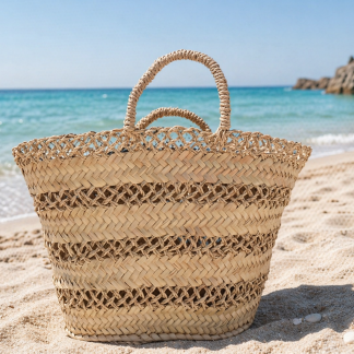 Borsa mare in paglia intrecciata traforata