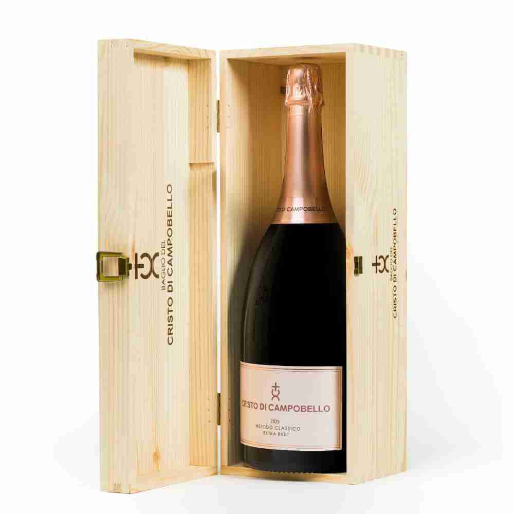 Cristo di Campobello 2020 <br>Metodo Classico Rosato Nero d’Avola <br>Extra Brut 36 mesi <br>Magnum 1,5 L.