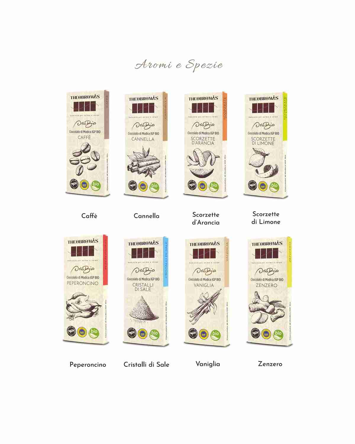 Cioccolato di Modica IGP Biologico – Box AROMI E SPEZIE – Linea ORO BIO – THEOBROMÀS
