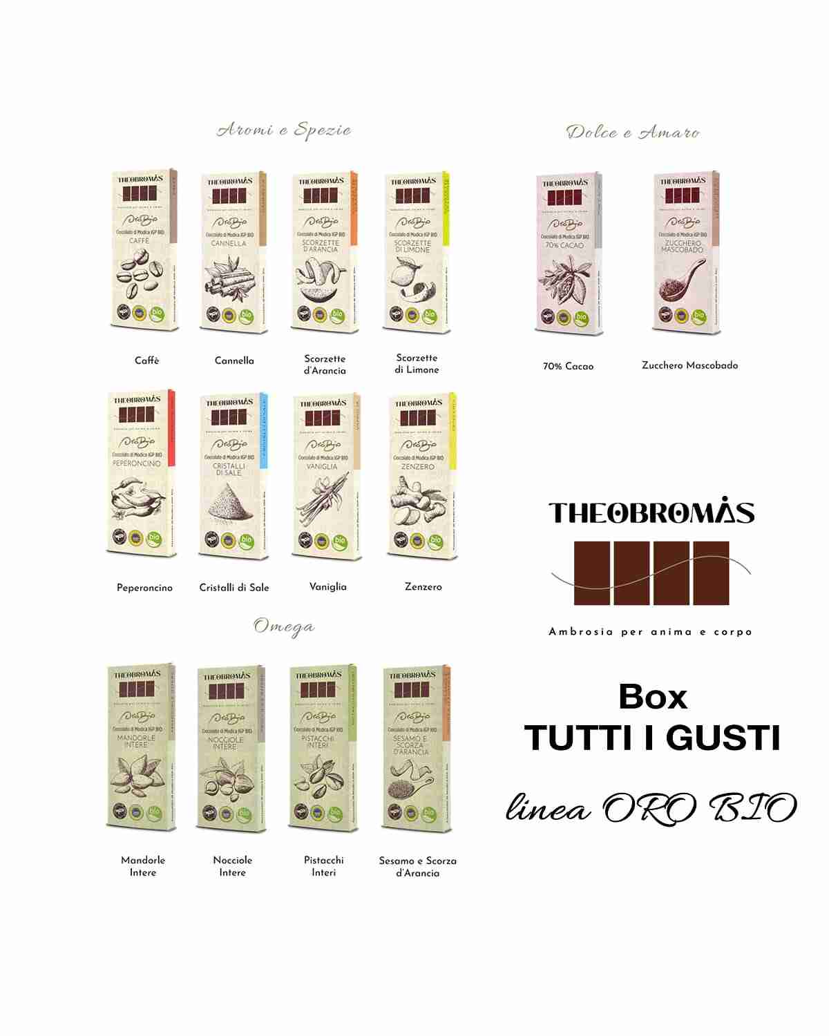 Cioccolato di Modica IGP Biologico – Box TUTTI I GUSTI – Linea ORO BIO – THEOBROMÀS